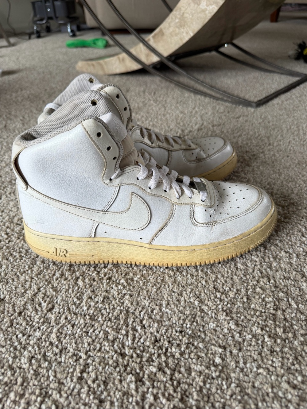 Nike Men’s White Leather High-Top Sneakers with Cream Sole